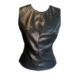 Bailey 44 black faux leather sleeveless top eco leather front panel shirt Medium